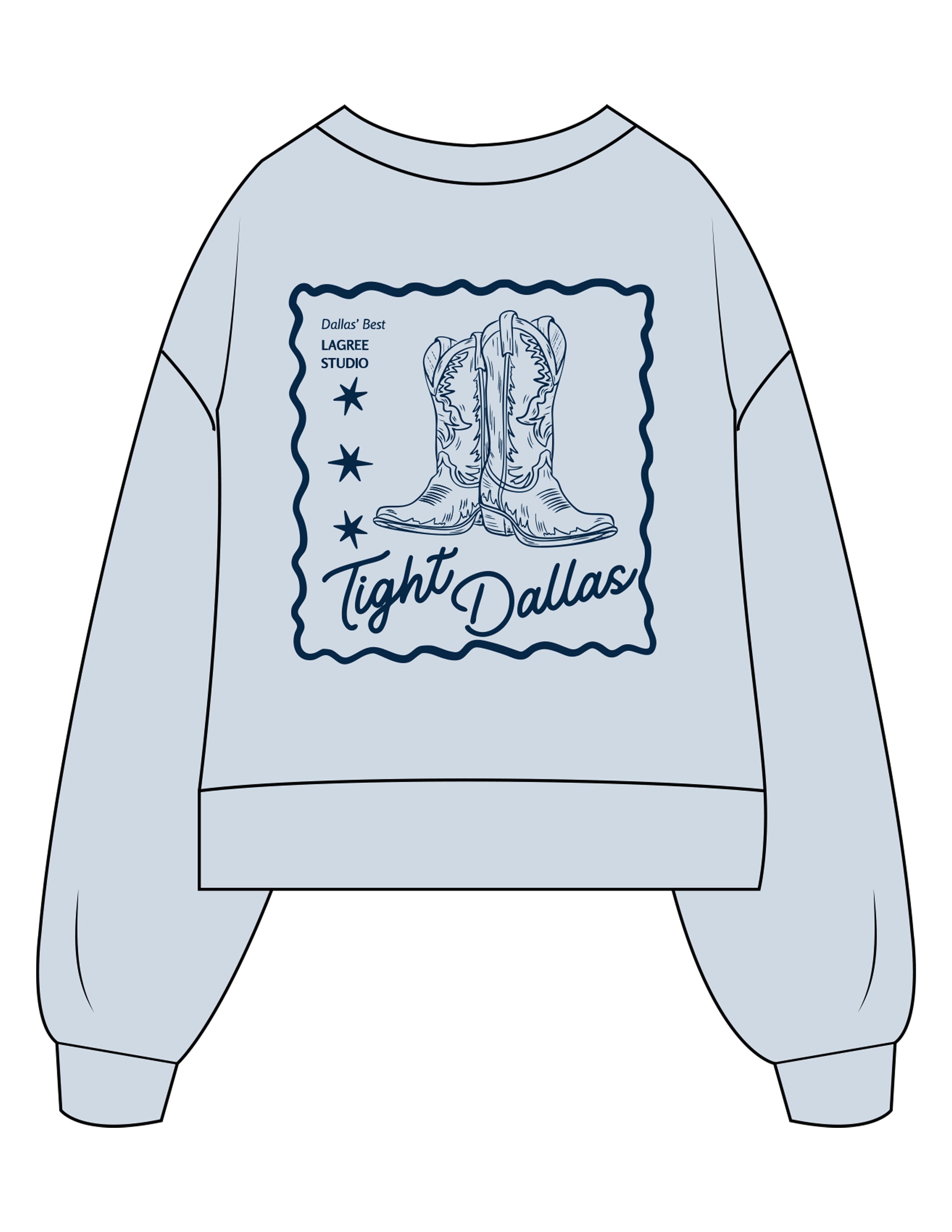 The Womens Heavyweight Crop - Denim Blue - Tight Dallas - Center Chest & Center Back - Printed - Navy