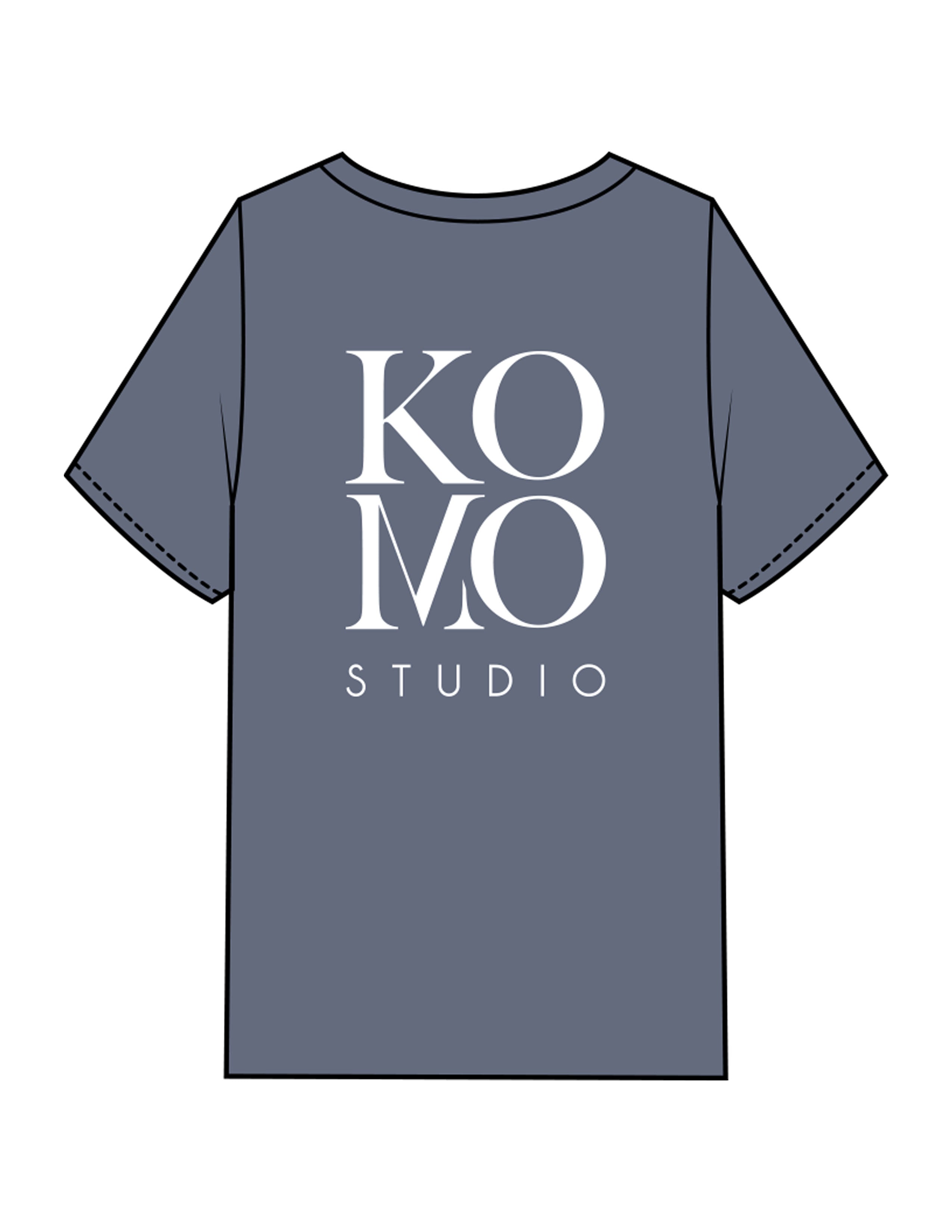 The Mens Heavyweight Tee - Washed Indigo - Komo Studio - Back Stacked - Printed - White