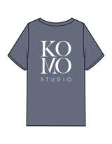The Mens Heavyweight Tee - Washed Indigo - Komo Studio - Back Stacked - Printed - White