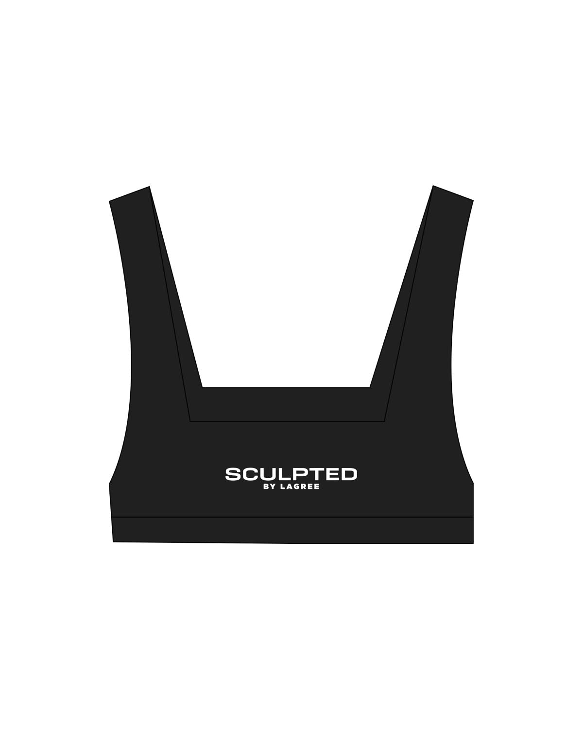 The Box Cut Bra - Black - Sculpted By Lagree - Center back - Printed - White