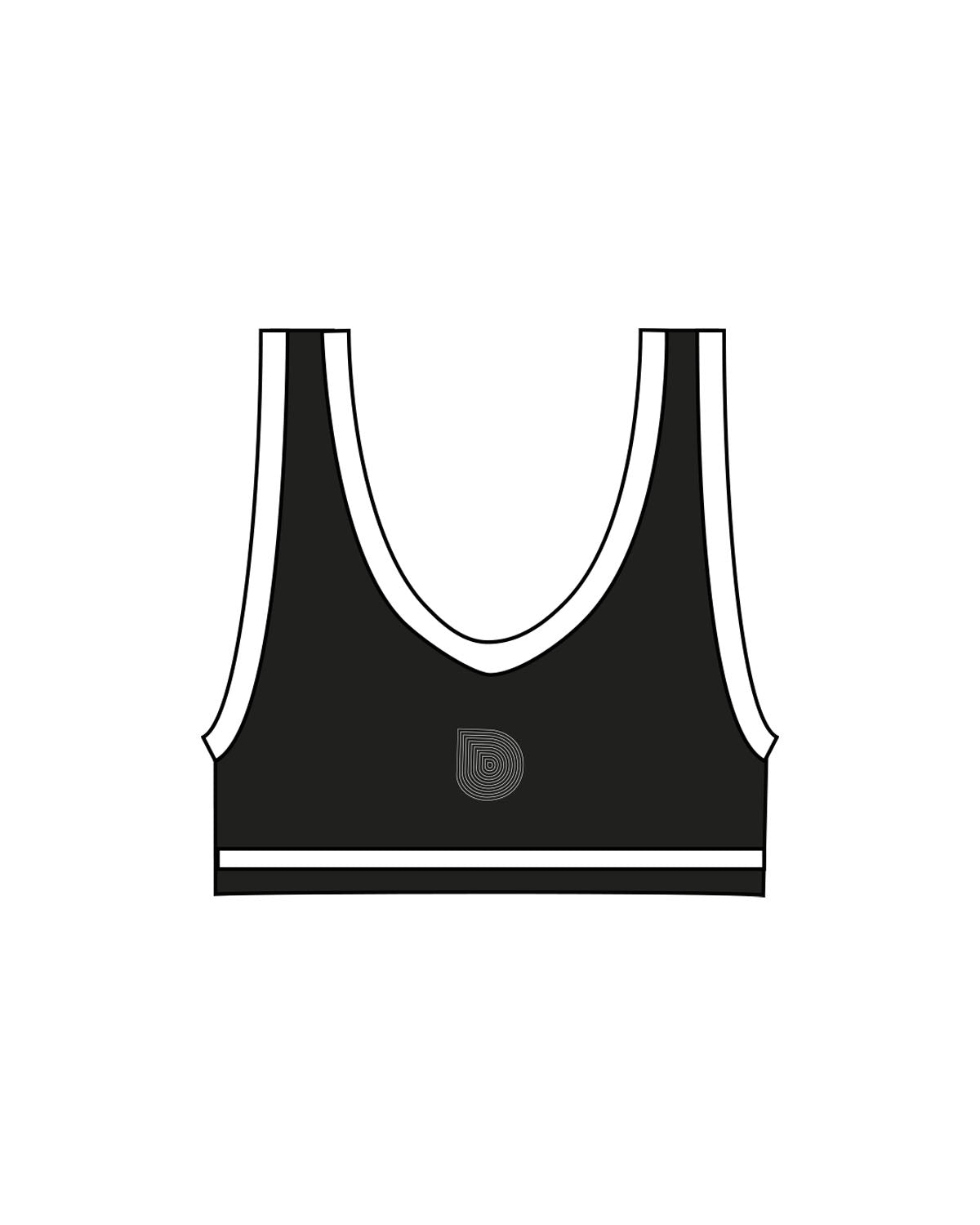 The Piped Bra - Black - Drench - Center Back Logo - Printed - White