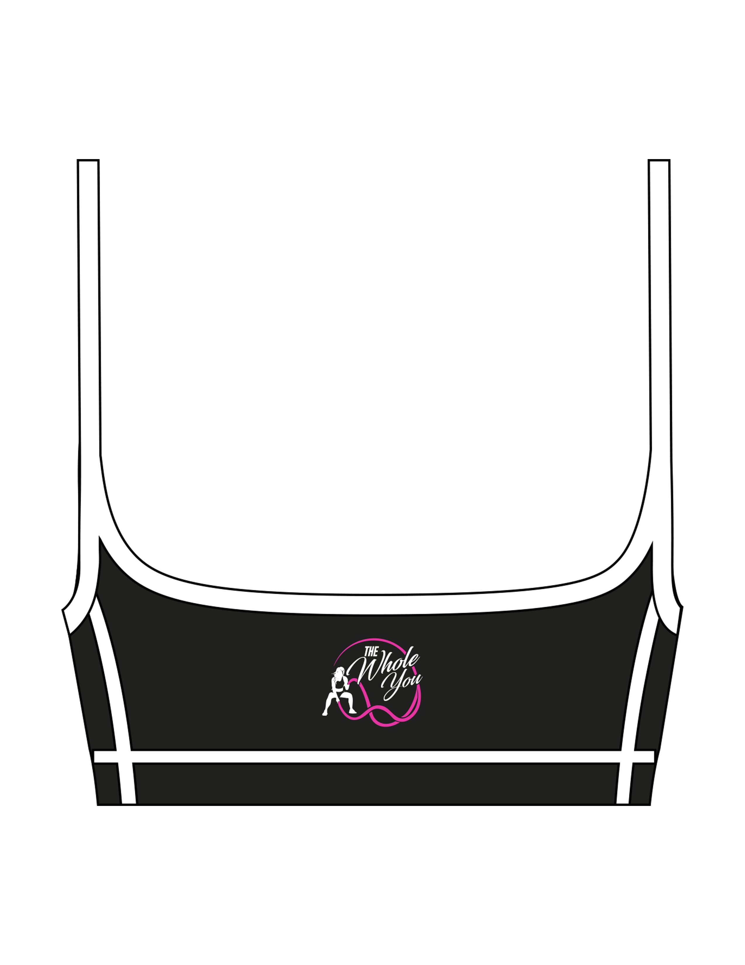 The Piped Scoop Sports Bra - Black - The Whole You Wellness - Center Back - Printed - Full Color