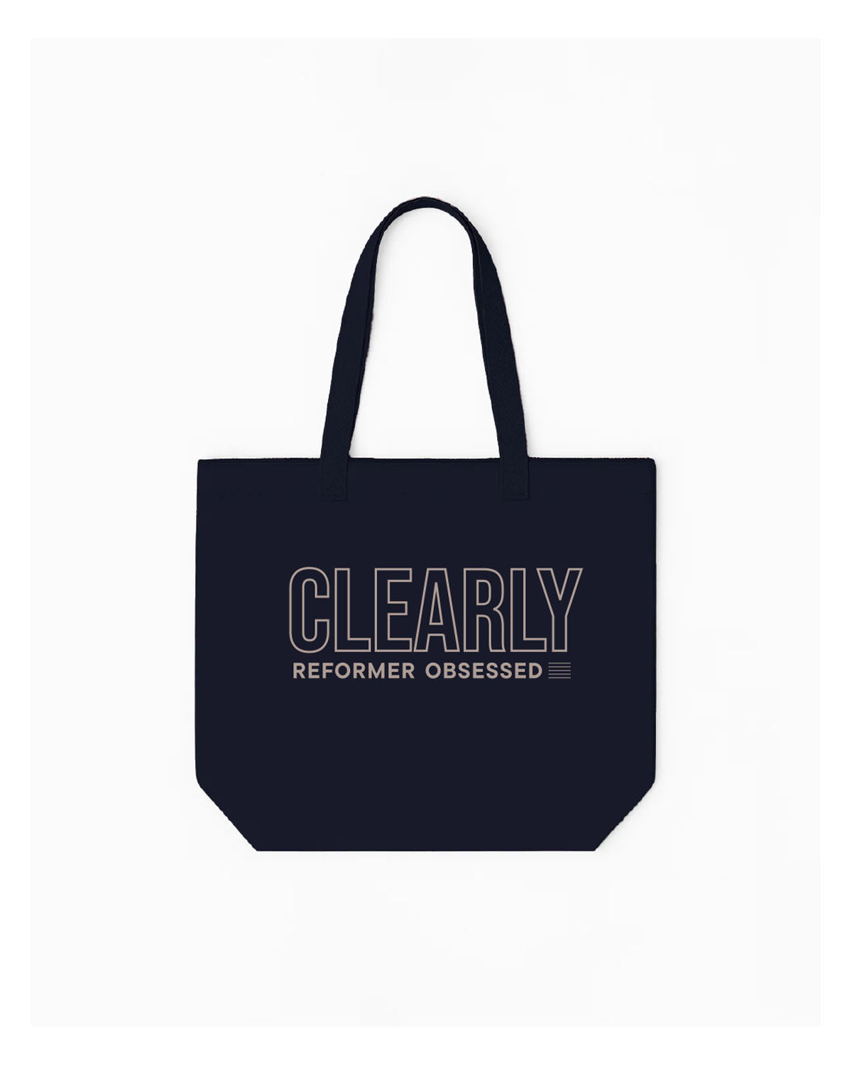 The Tote Bag - Black - Clearly Pilates - Center Body Stacked Strips after Text - Printed - Bone