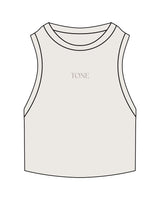 The Ribbed Crop Tank - Bone - Tone Wellness Studio - Center Chest - Embroidered - Tone on Tone