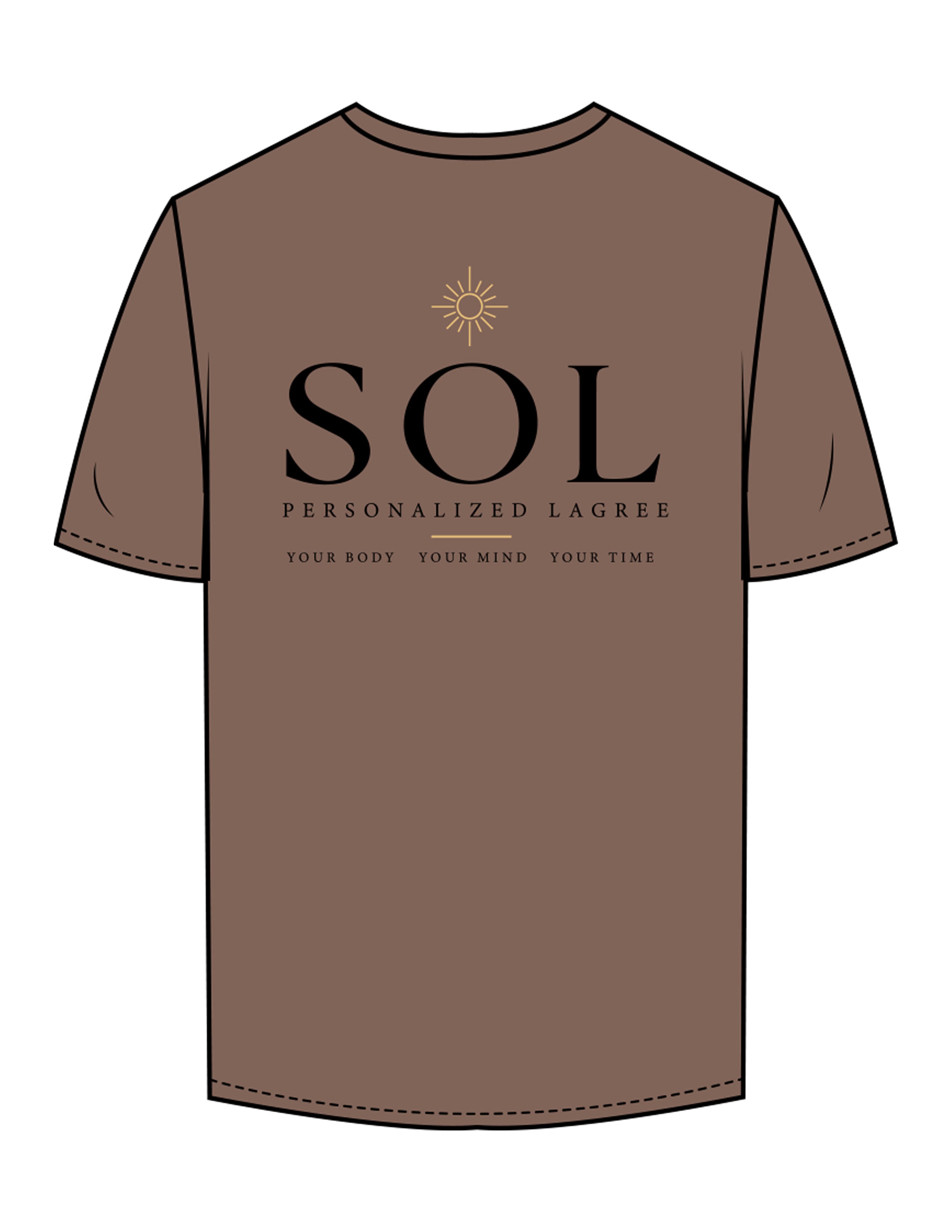 The Mens Tee - Walnut - Sol Lagree - Left Chest & Back Stacked - Printed - Full Color