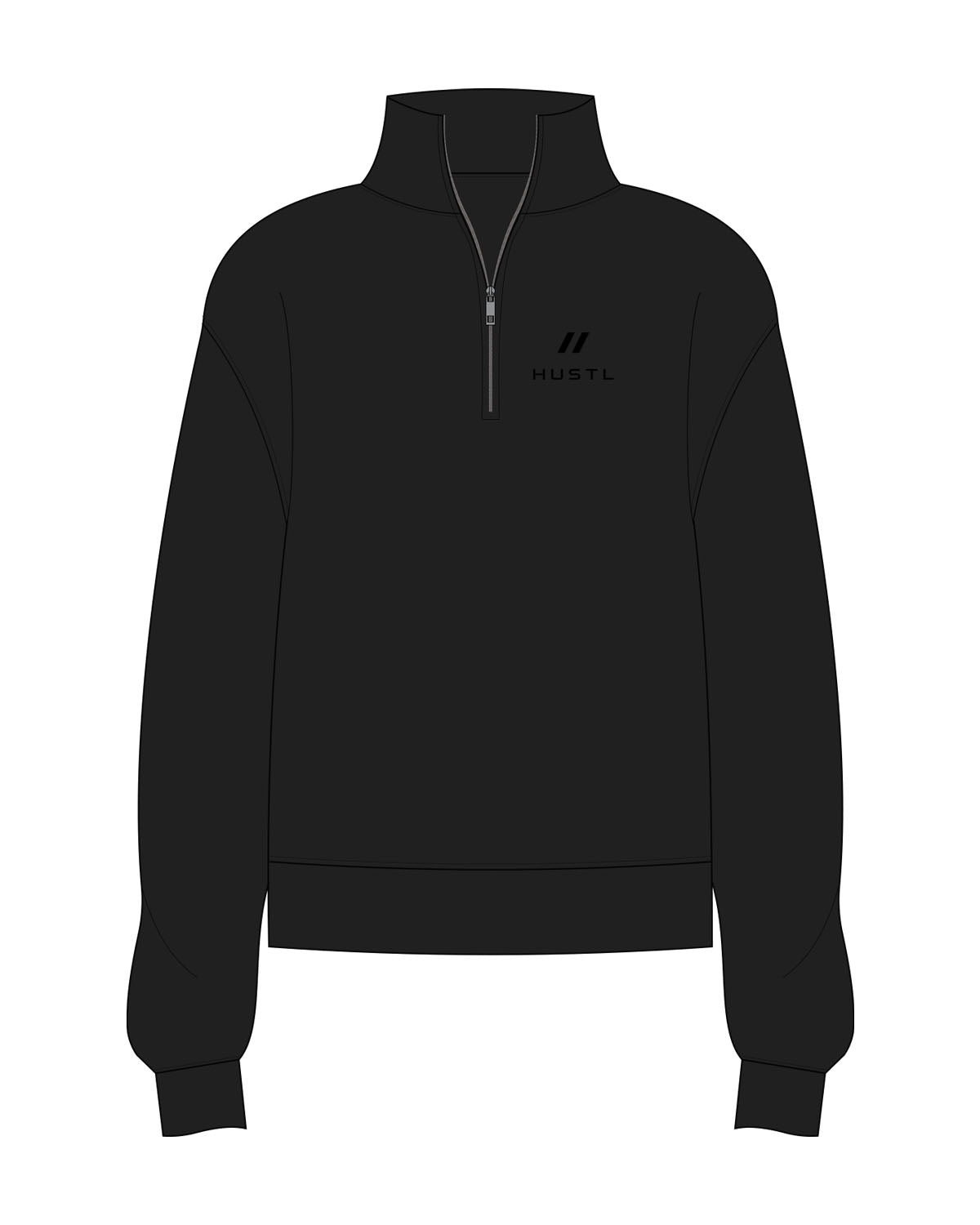 The Womens 1/4 Zip - Black - Hustl Athletic - Left Chest Stacked - Printed - Tone on Tone