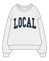 The Mens Crewneck - White Heather - Local Lagree - Center Chest "LOCAL" - Printed - Navy
