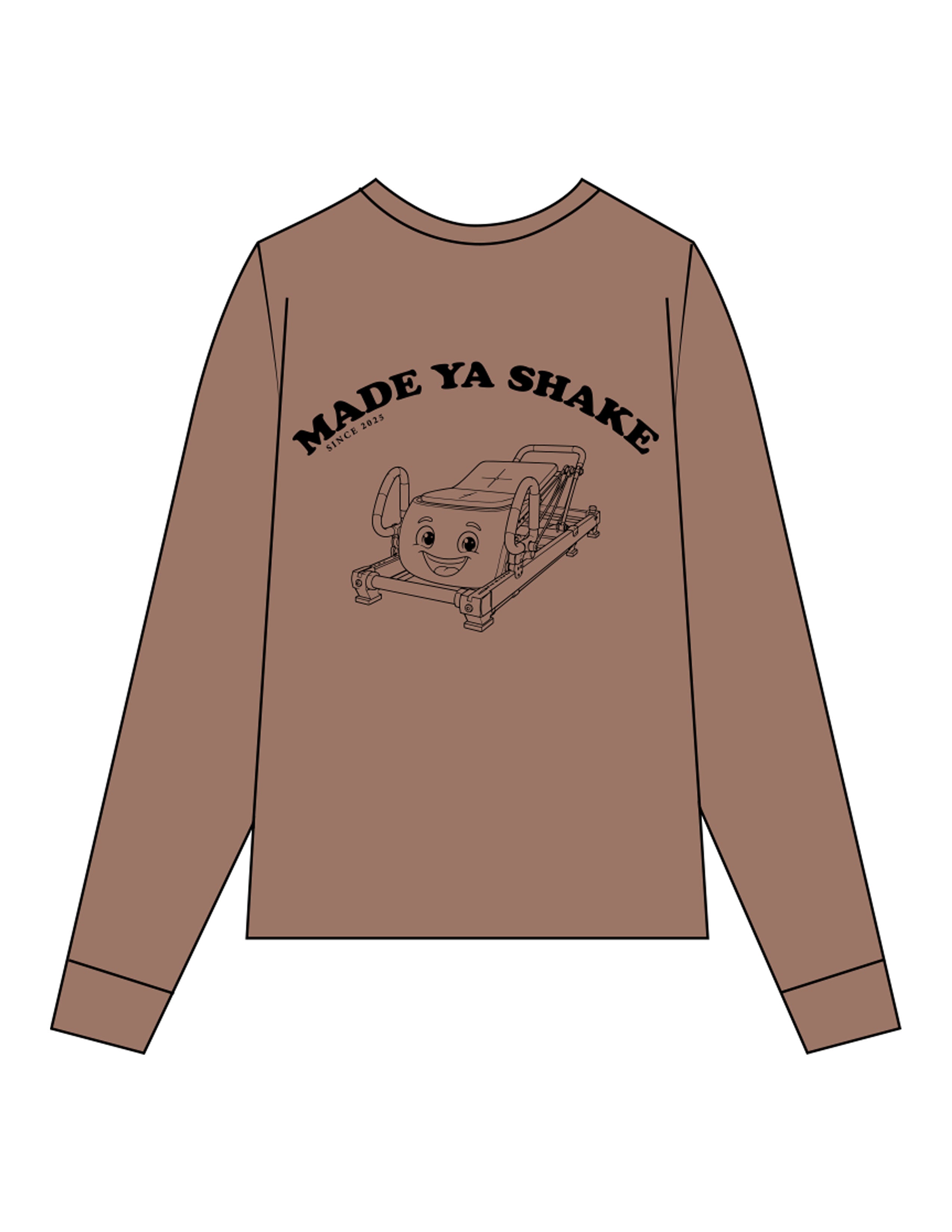 The Unisex Midweight Long Sleeve - Espresso - Megafit House - Left Chest Stacked & Back Image - Printed - Black