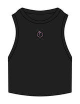 The Ribbed Crop Tank - Black - Peachy Glow - Center Chest - Embroidered - Pink