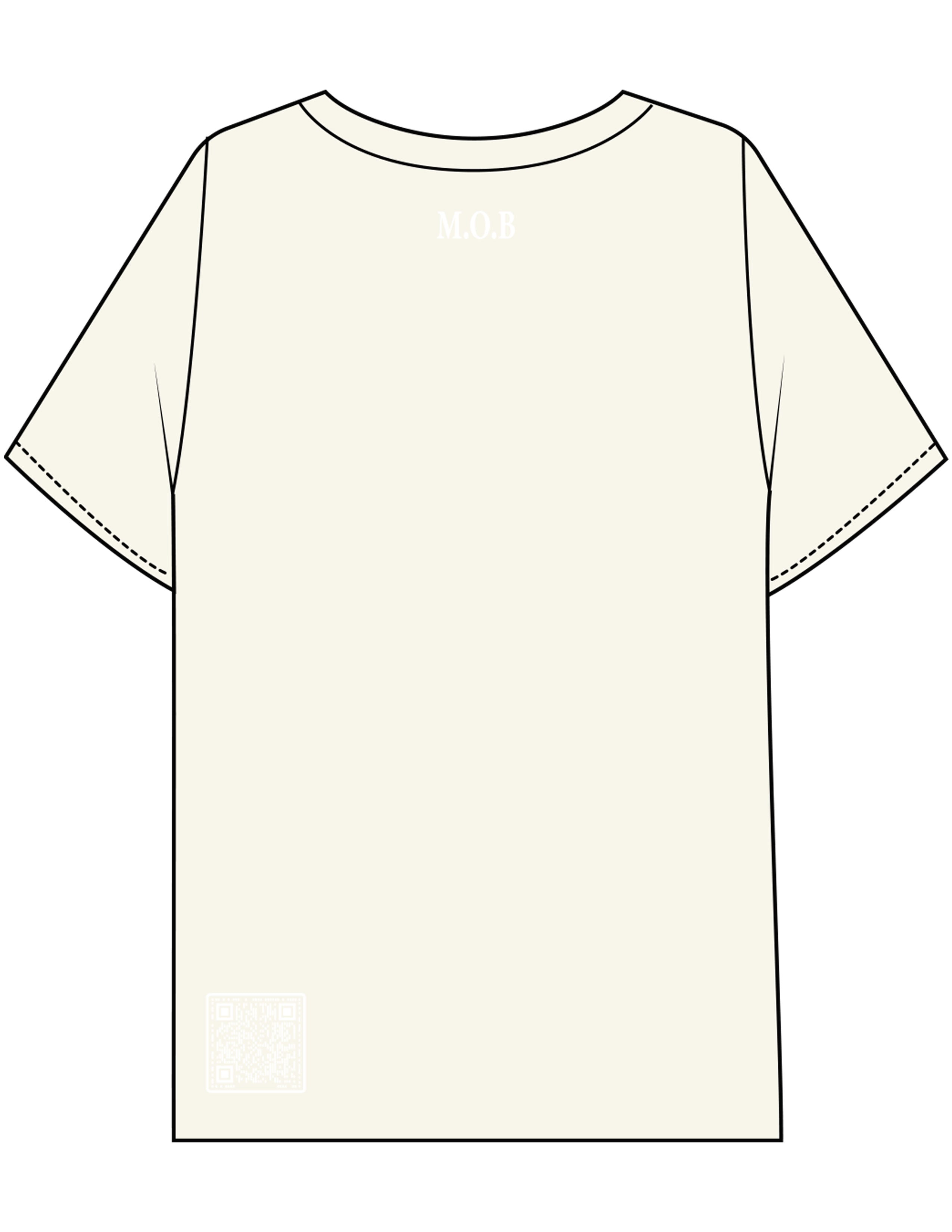 The Mens Boxy Tee - Off White - MOB - Center Chest & Back Neckline - Back Bottom QR Code - Printed - White