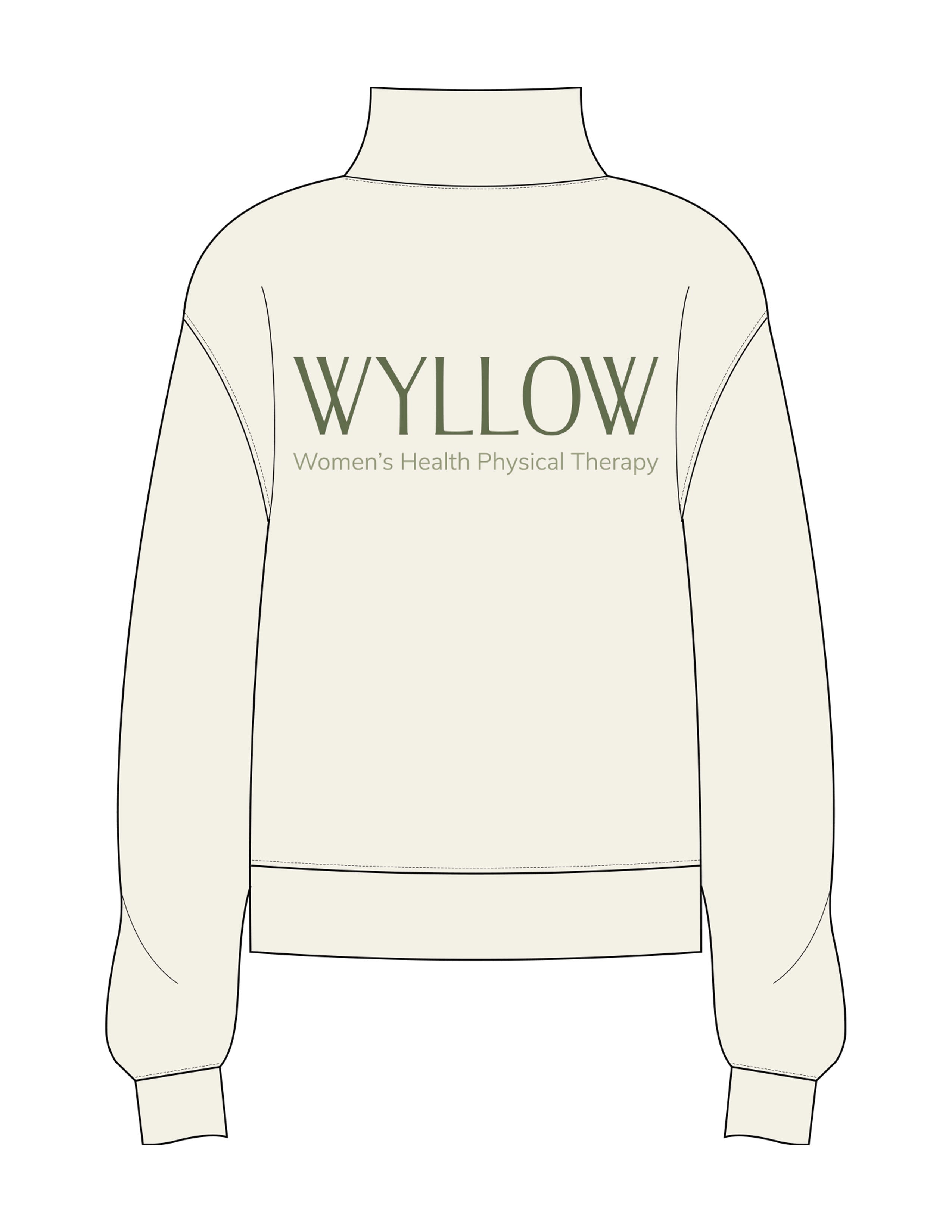 The Womens 1/4 Zip - Off White - Wyllow Physical Therapy - Left Chest & Back Stacked - Printed - Full Color