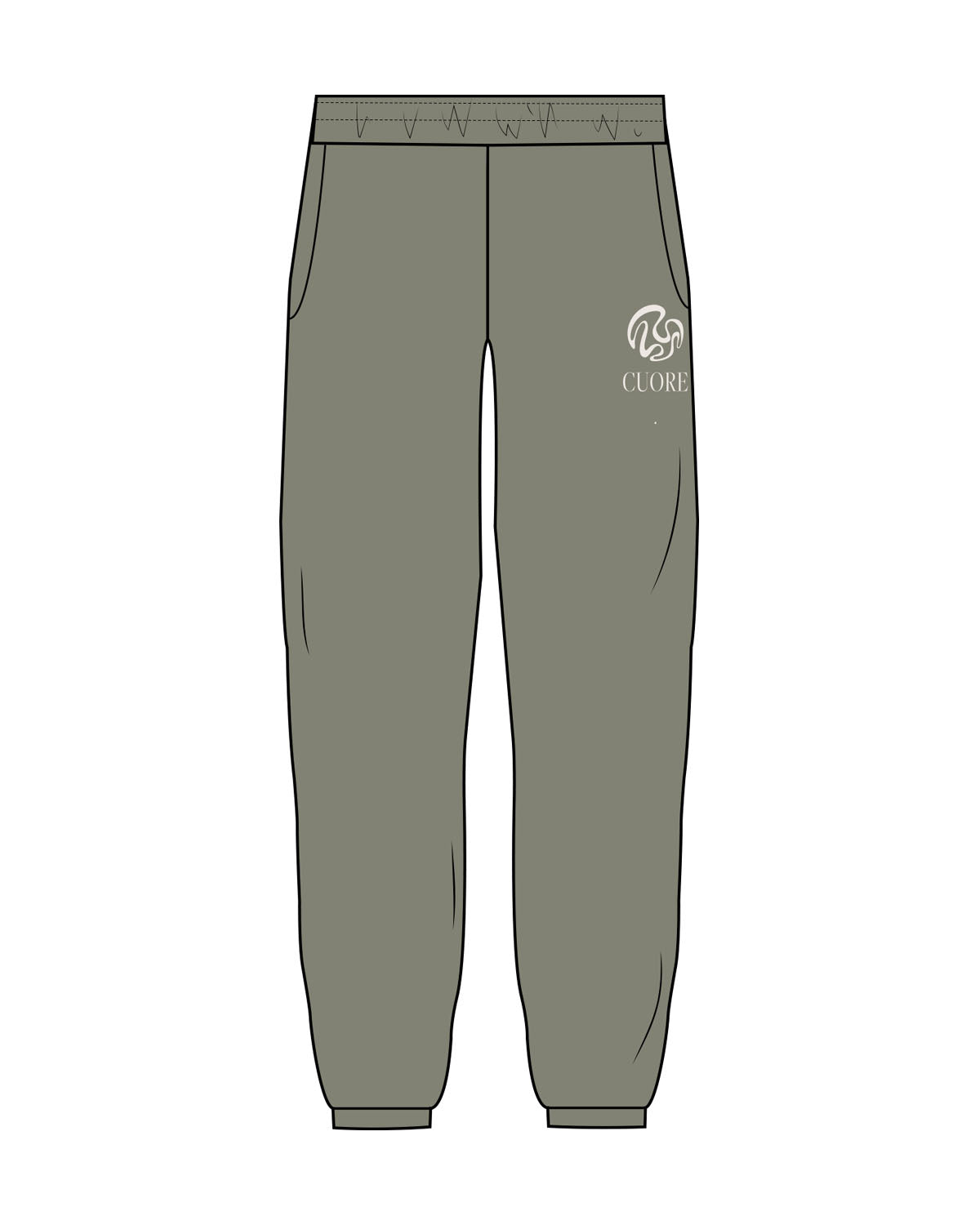 The Mens Sweatpants - Cypress - Cuore Pilates Studio - Left Leg - Embroidered -  Bone