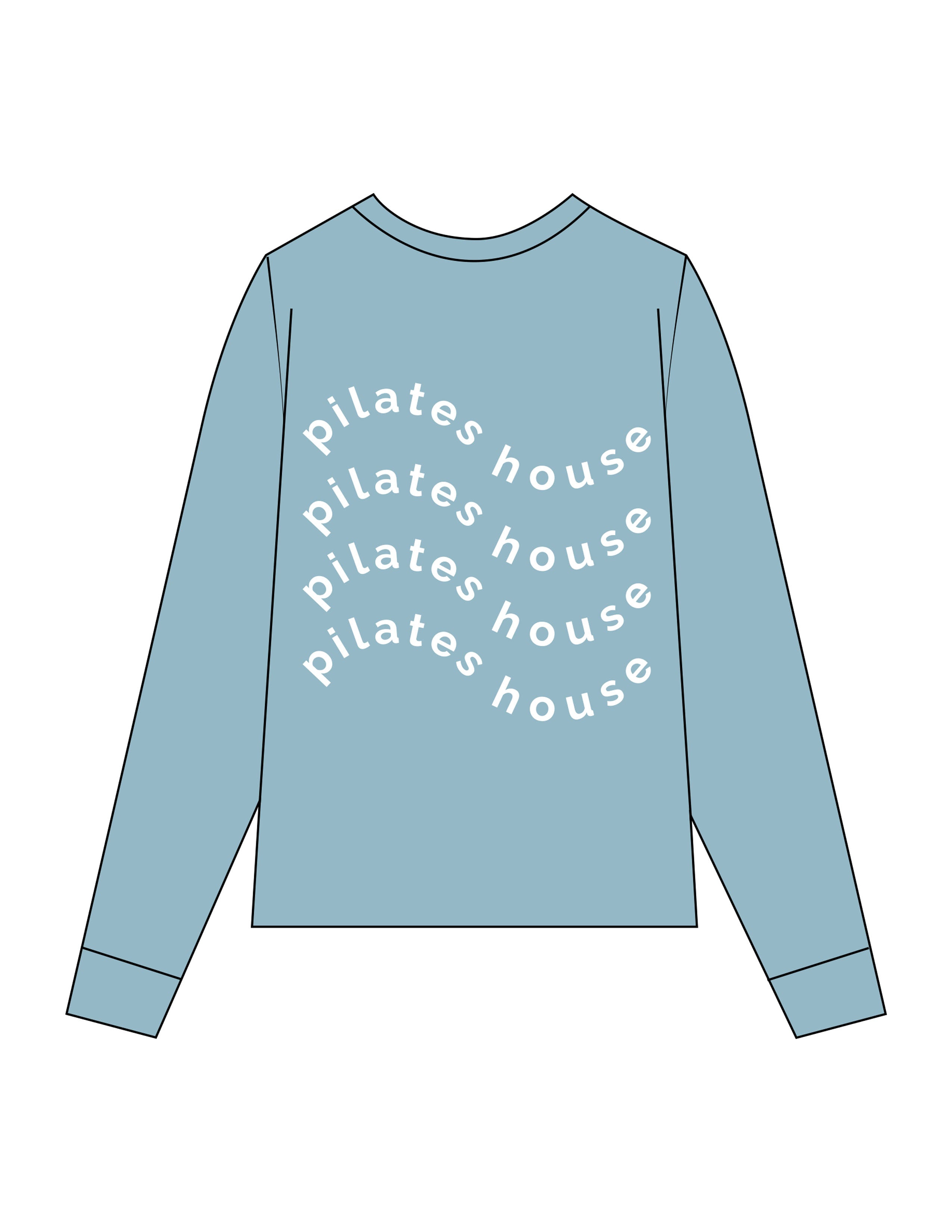 The Unisex Midweight Long Sleeve - Ice Blue - PHS - Left Chest Printed & Back Stacked Wavy Puff Printed - White