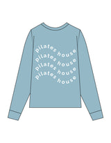 The Unisex Midweight Long Sleeve - Ice Blue - PHS - Left Chest Printed & Back Stacked Wavy Puff Printed - White