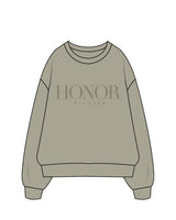 The Womens Heavy Crewneck - Eucalyptus - Honor Pilates - Center Chest Stacked - Tone on Tone
