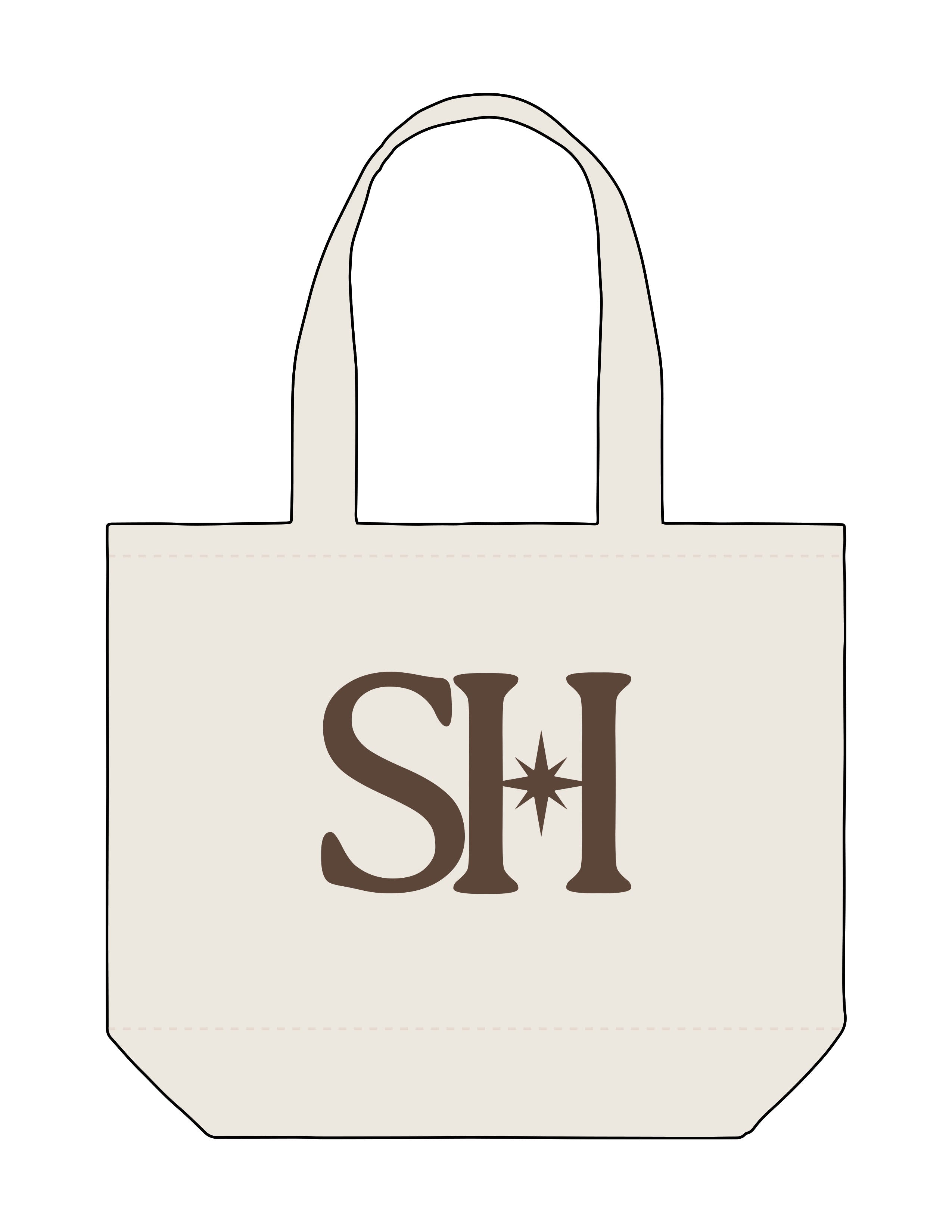 The Tote Bag - Natural - Seventh House - Center Body - Printed - Dark Brown