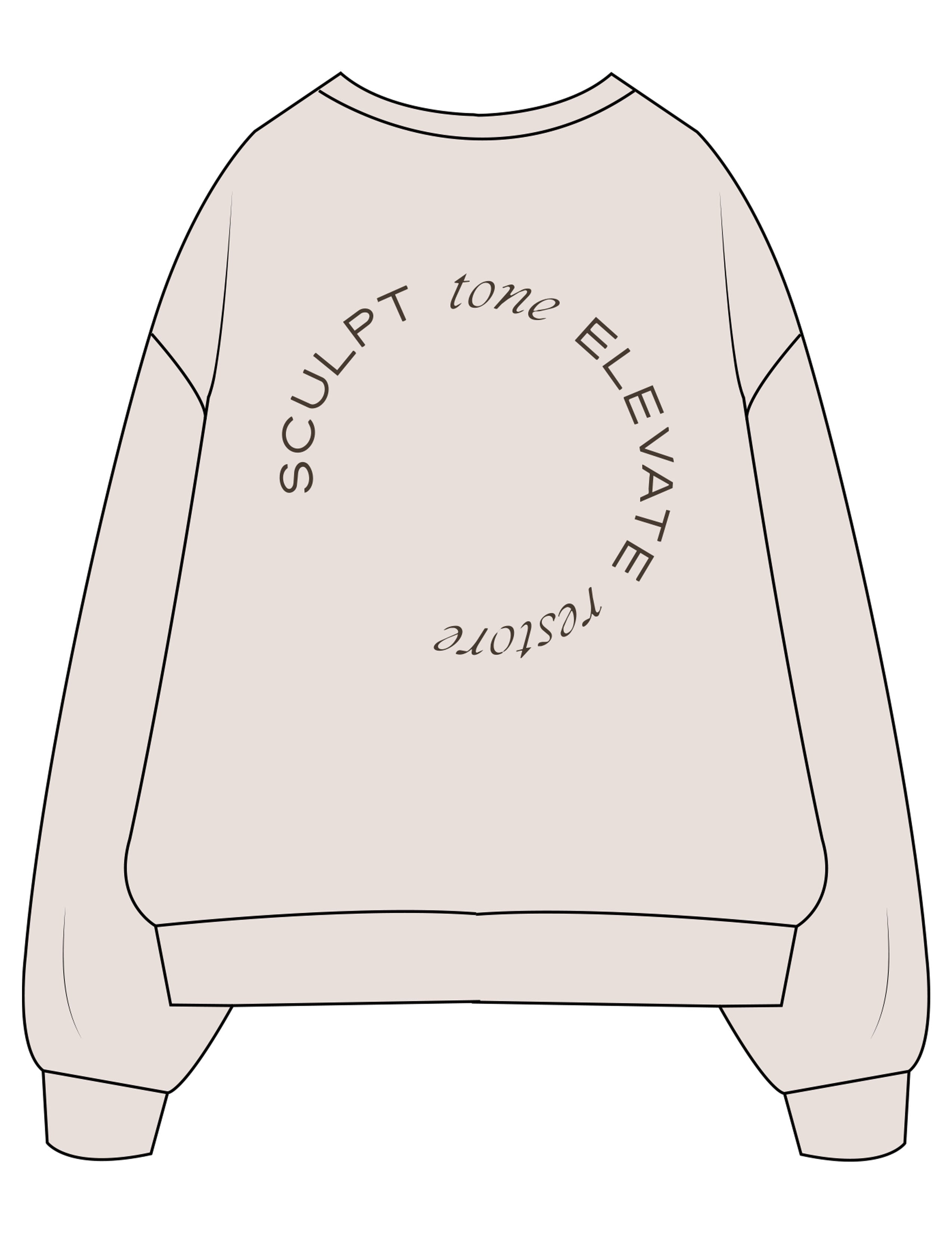 The Womens Crewneck - Bone - Core Ritual - Left Chest Stacked & Back Round - Printed - Taupe
