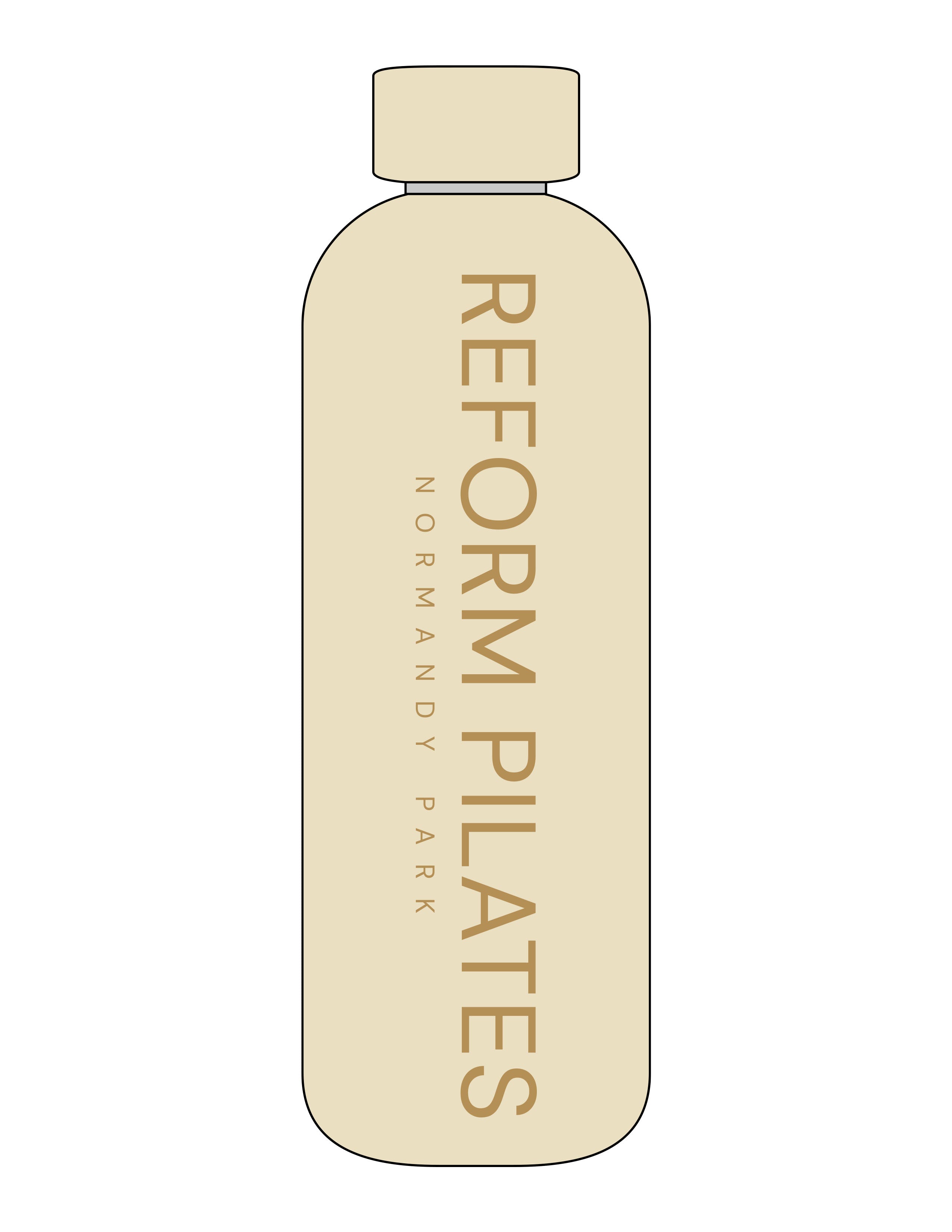 The Water Bottle - Cream - Reform Pilates - Center Body Stacked - Printed - Gold