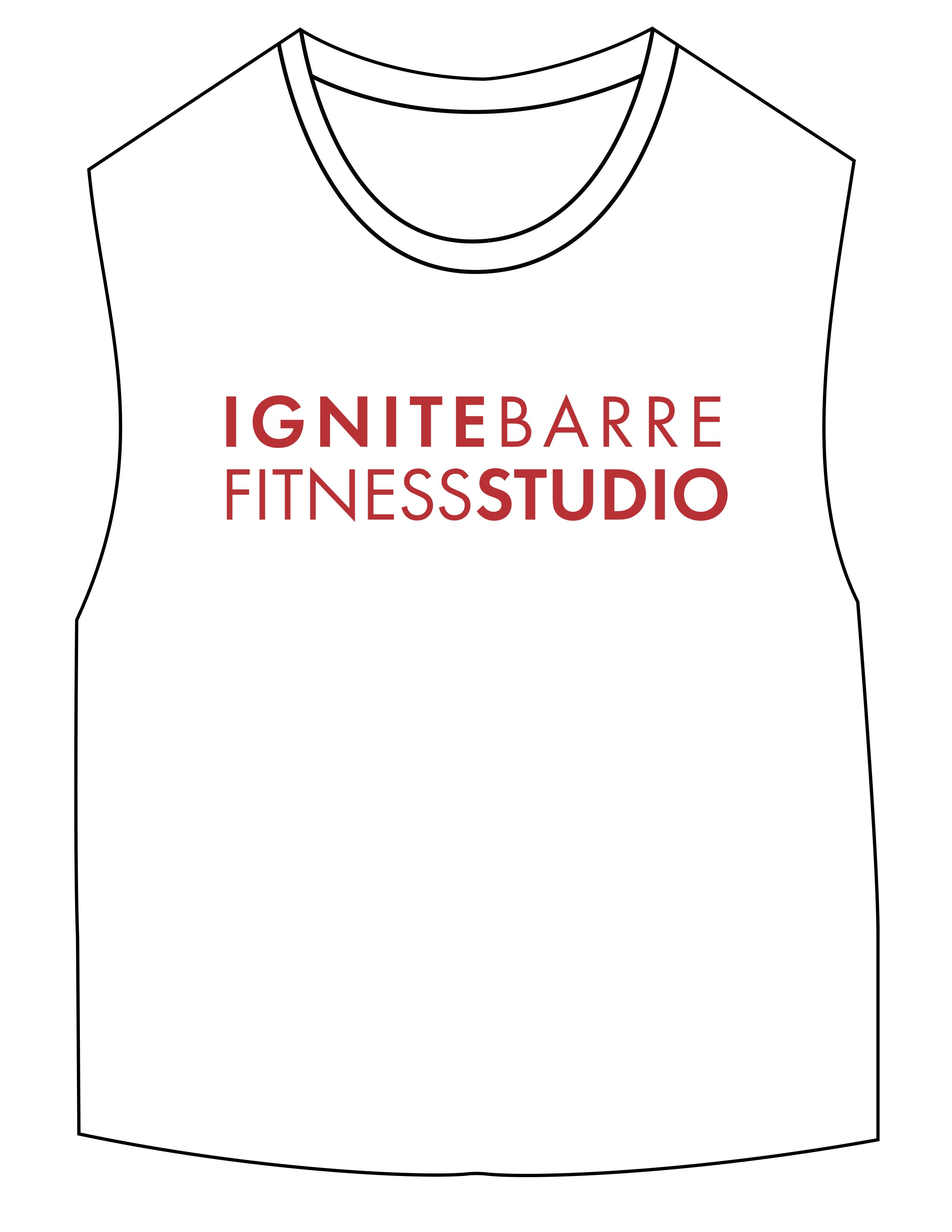The Micro Rib Basic Crop Tank - White - Ignite Barre & Fitness - Center Chest Stacked - Printed - Red