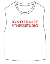 The Micro Rib Basic Crop Tank - White - Ignite Barre & Fitness - Center Chest Stacked - Printed - Red