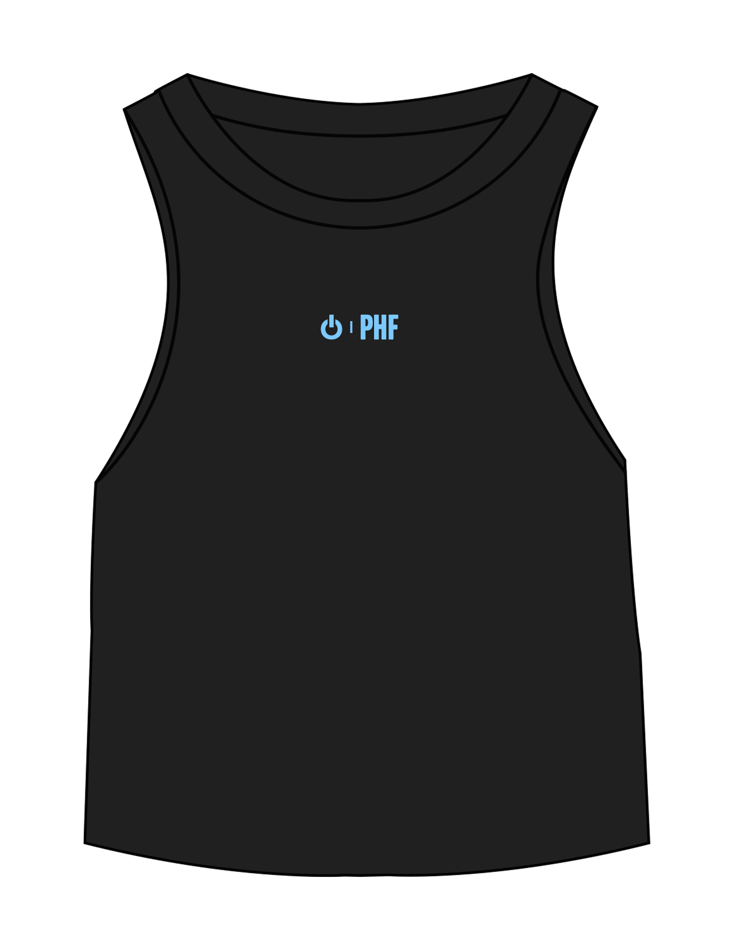 The Micro Rib Racer Crop - Black - Powerhouse Fitness - Center Chest - Printed - Blue