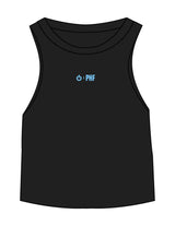 The Micro Rib Racer Crop - Black - Powerhouse Fitness - Center Chest - Printed - Blue