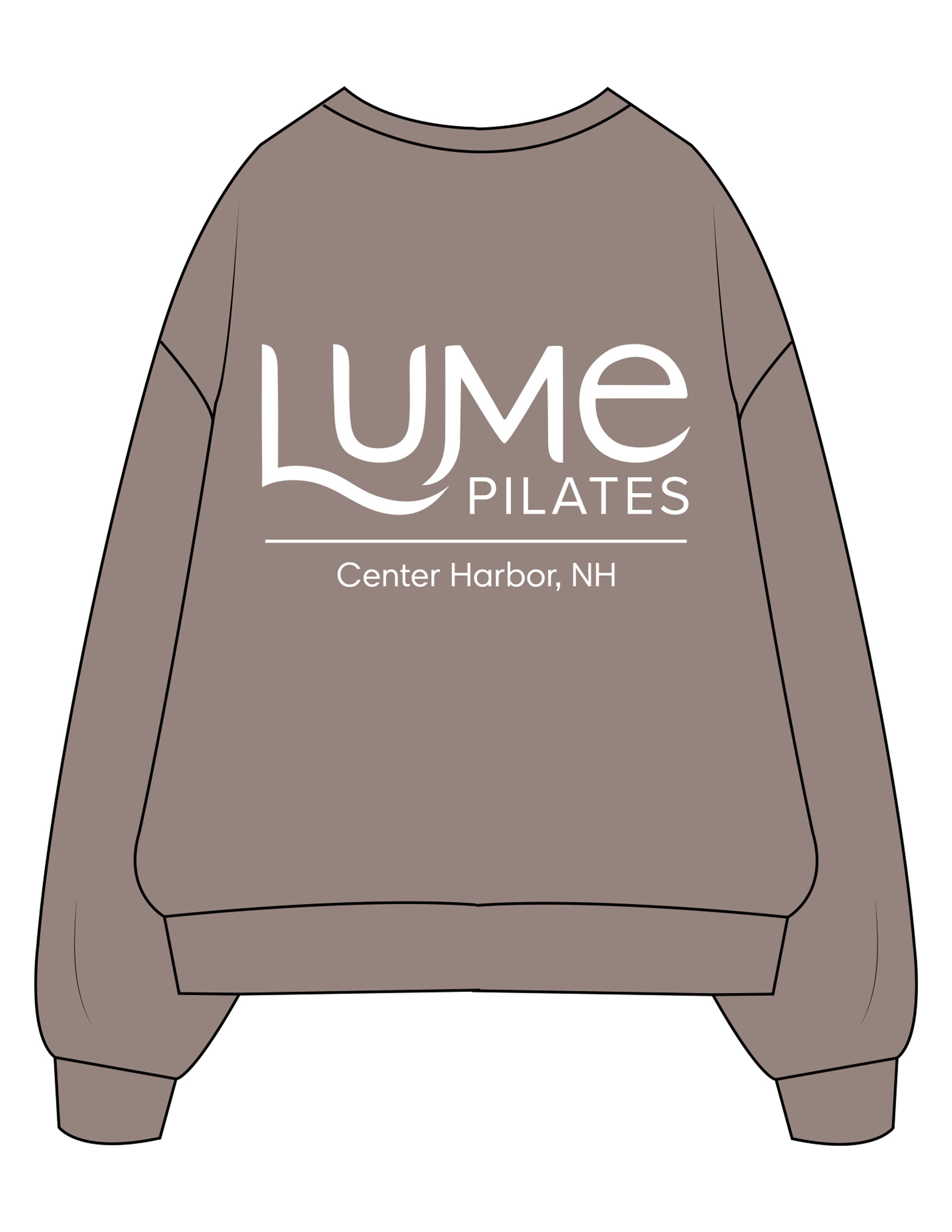 The Mens Crewneck - Washed Gray - Lume Pilates - Left Chest Oval & Back Stacked - Printed - White
