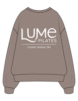 The Mens Crewneck - Washed Gray - Lume Pilates - Left Chest Oval & Back Stacked - Printed - White