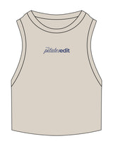The Ribbed Crop Tank - Bone - The Pilates Edit  - Center Chest - Embroidered - Navy