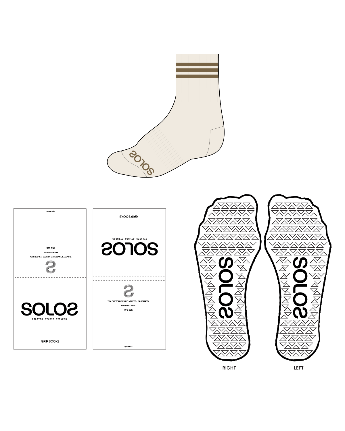 The 3/4 Crew Grip Sock - Off White - Solo Pilates - Tan