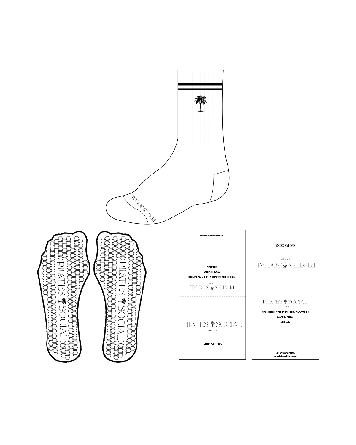 The Crew Grip Sock - White - Pilates Social Tampa - Black