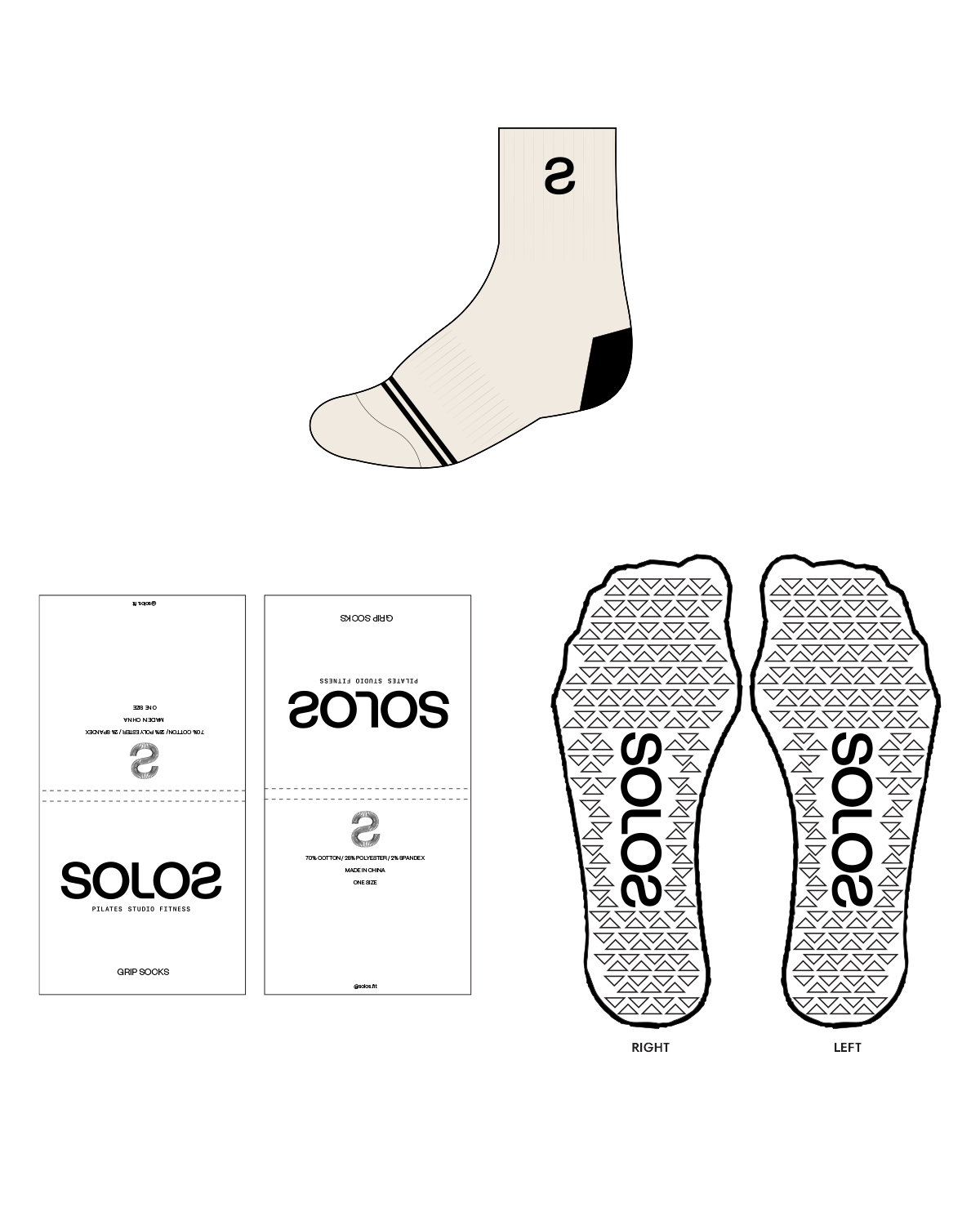 The 3/4 Crew Grip Sock - Off White - Solo Pilates - Black