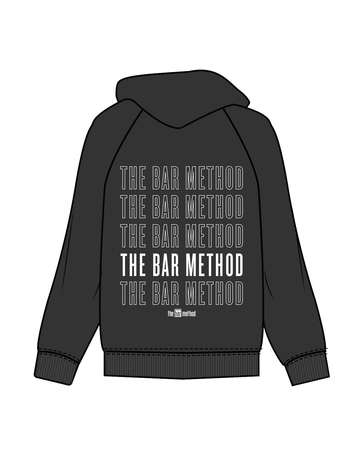 The Womens Hoodie - Washed Black - The Bar Method - Left Chest & Center Back - White