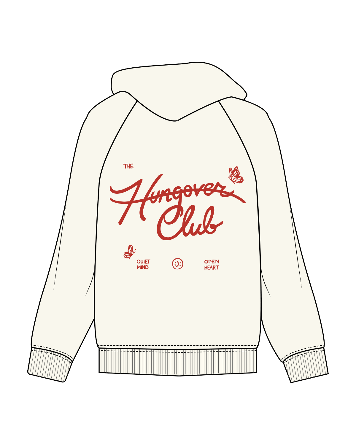 The Mens Hoodie - Washed Off White - Pink7 - Hangover Club - Red Puff Print
