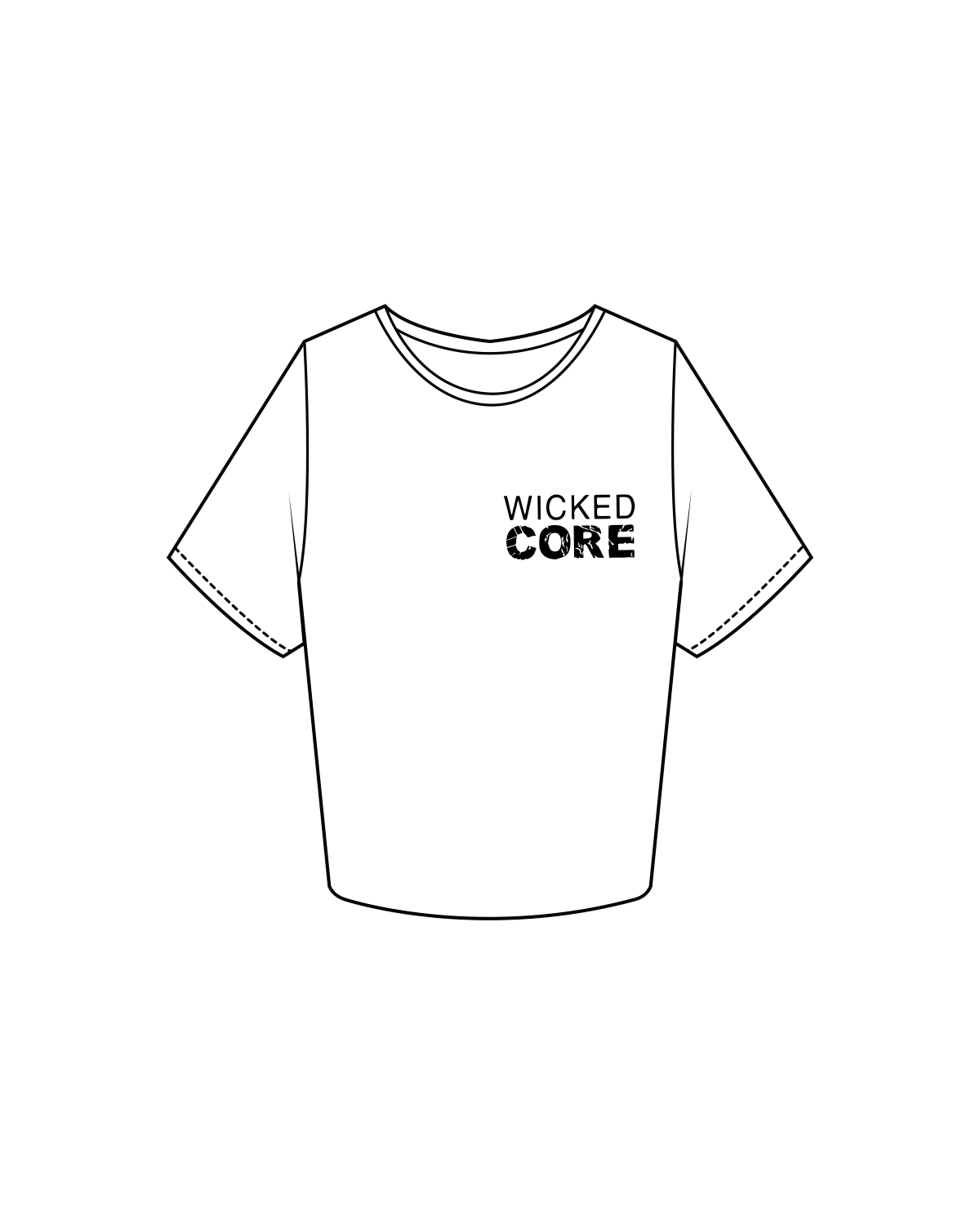 The Crop Tee - White - Wicked Core - Left Chest/ Back - Black