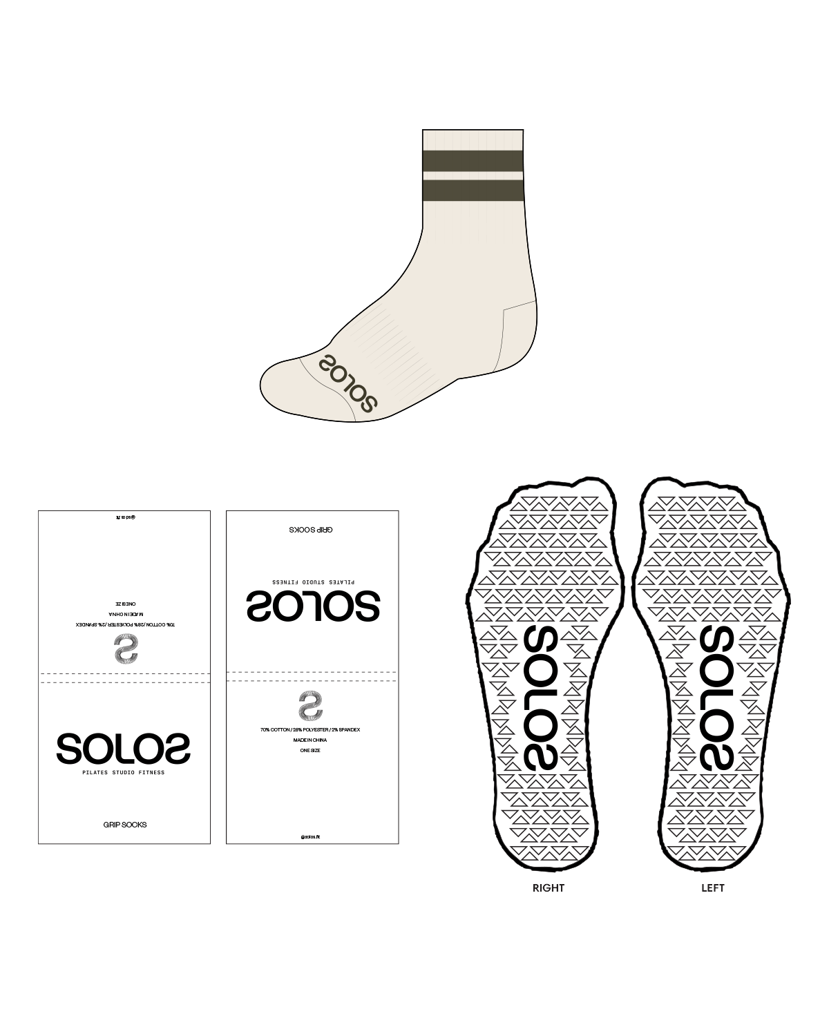 The 3/4 Crew Grip Sock - Off White - Solo Pilates - Moss
