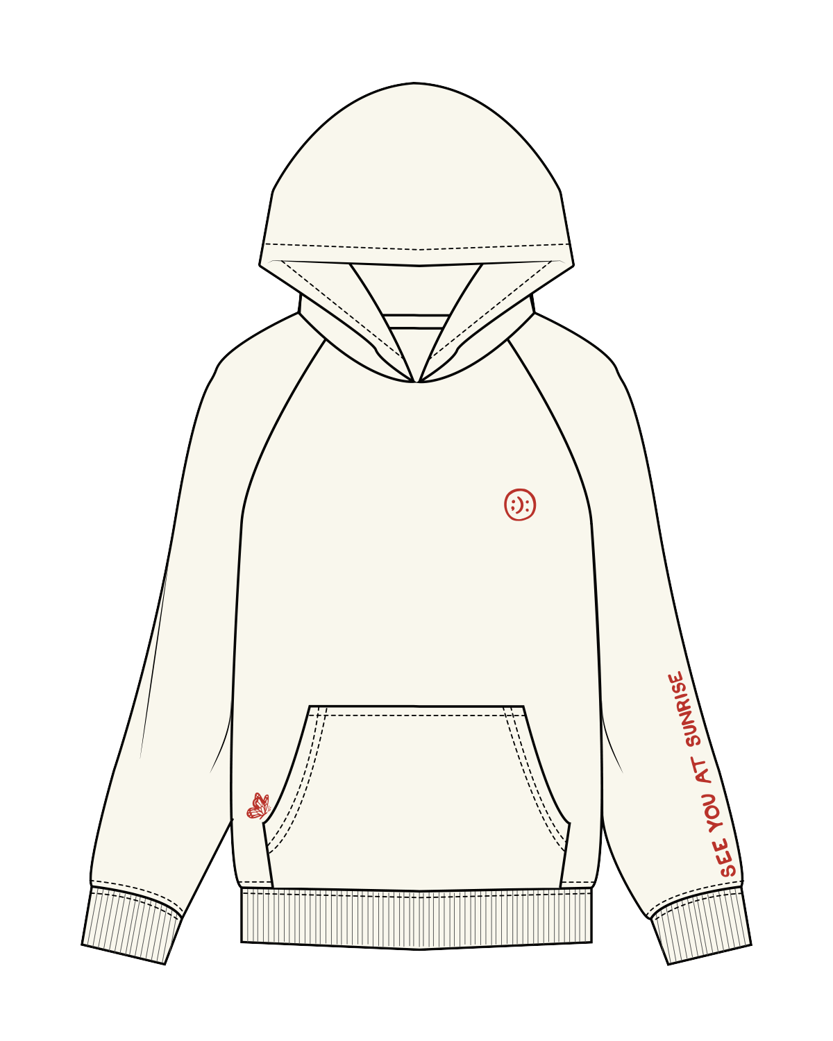 The Mens Hoodie - Washed Off White - Pink7 - Hangover Club - Red Puff Print