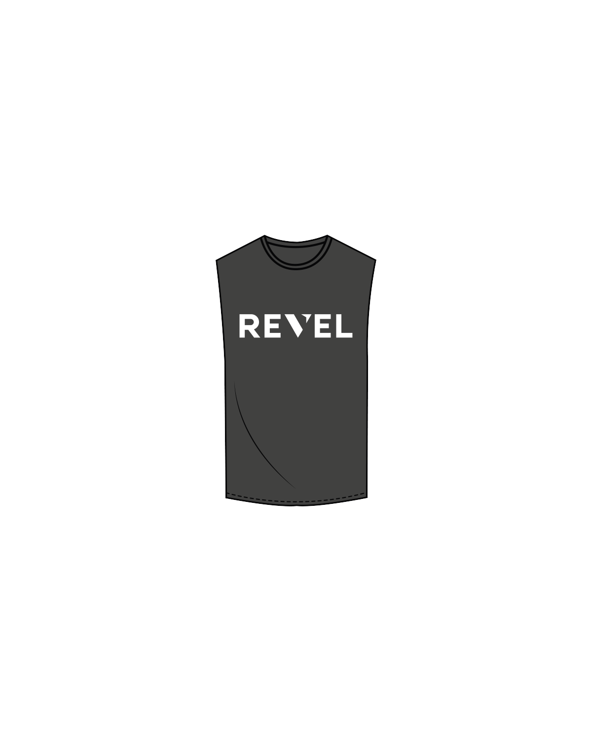 The Muscle Tank - Charcoal - Revel Fit Club - Center Main Logo - White