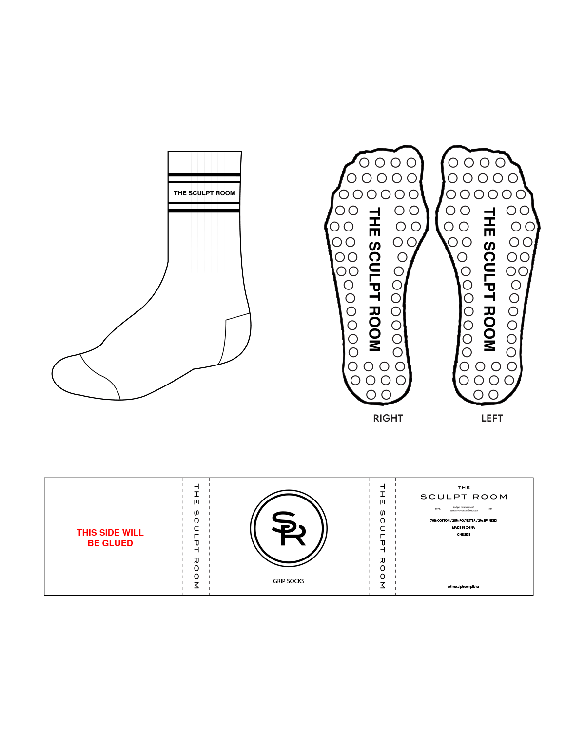 The Crew Grip Sock - White - The Sculpt Room - Black