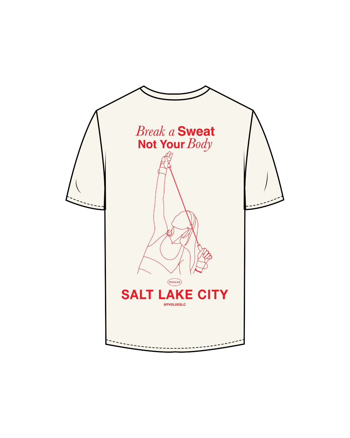 The Mens Tee - Off White - Pvolve SLC - Left Chest / Back - Red