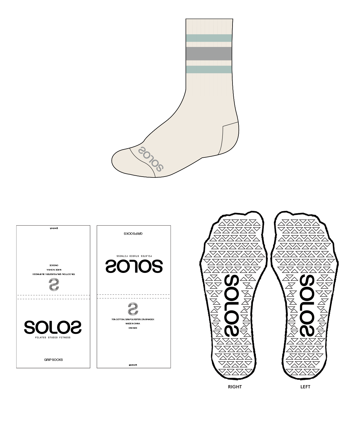 The Crew Grip Sock - Off White - Solo Pilates - Teal / Grey