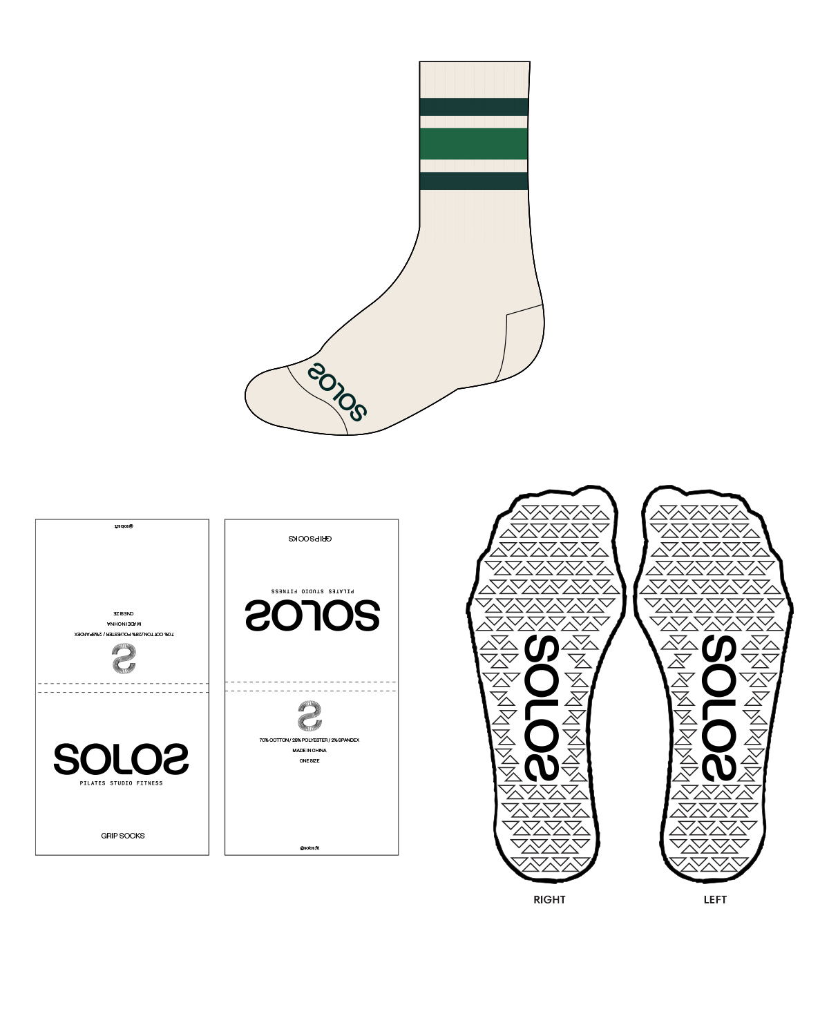 The Crew Grip Sock - Off White - Solo Pilates - Greens