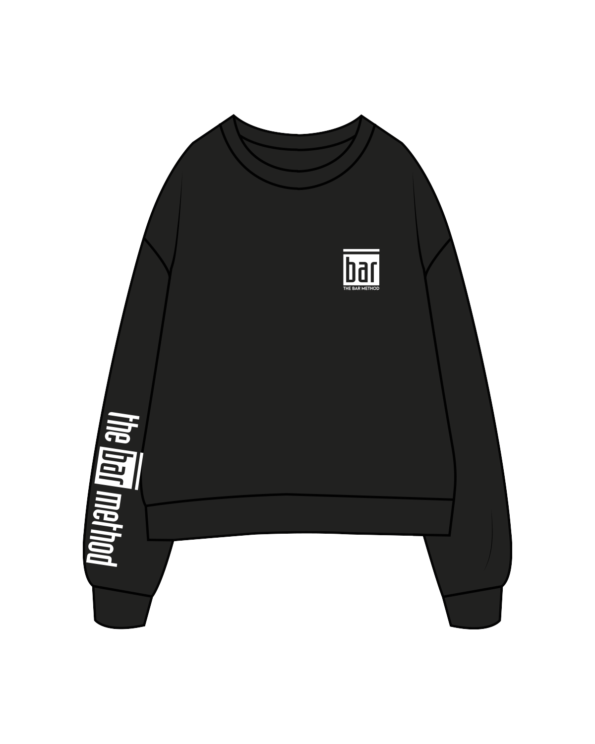 The Womens Crewneck - Black - The Bar Method - Left Chest / Right Sleeve - White