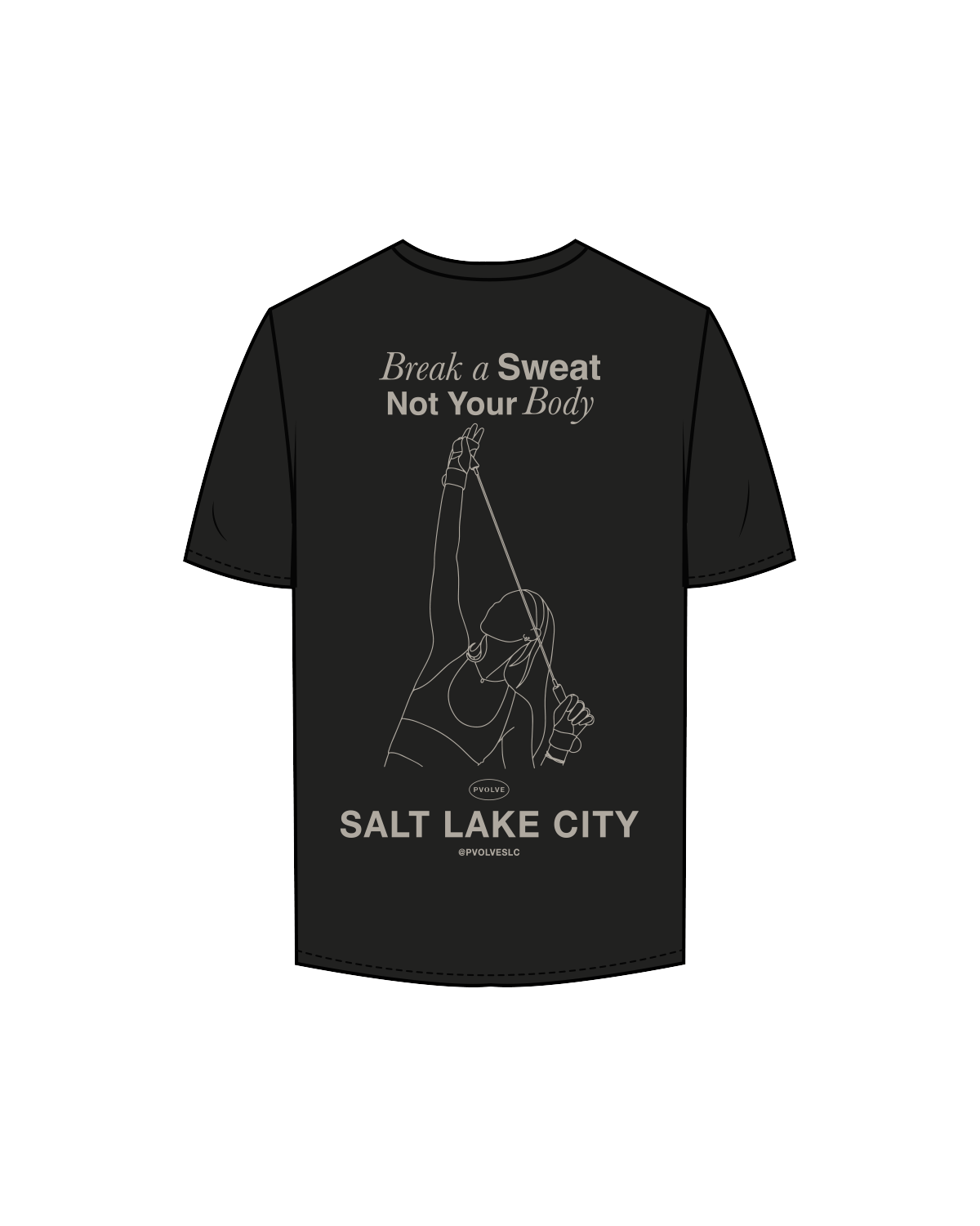 The Mens Tee - Black - Pvolve SLC - Left Chest / Back - White