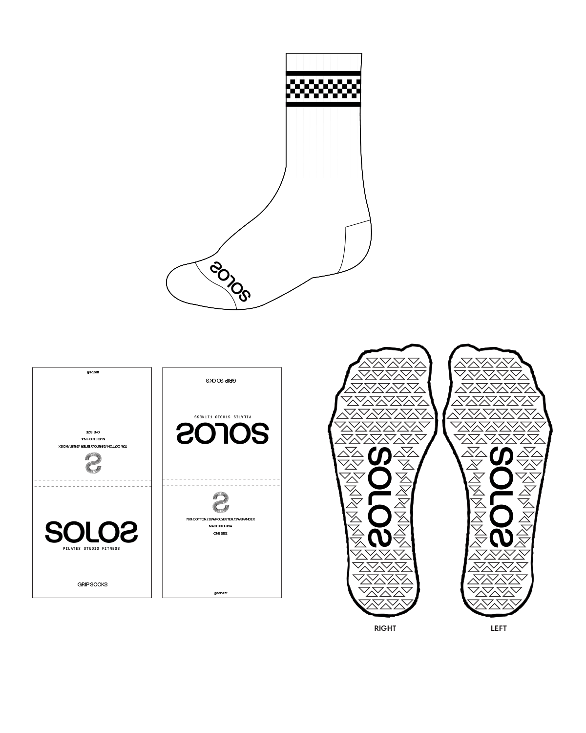 The Crew Grip Sock - White - Solo Pilates - Black Checkered