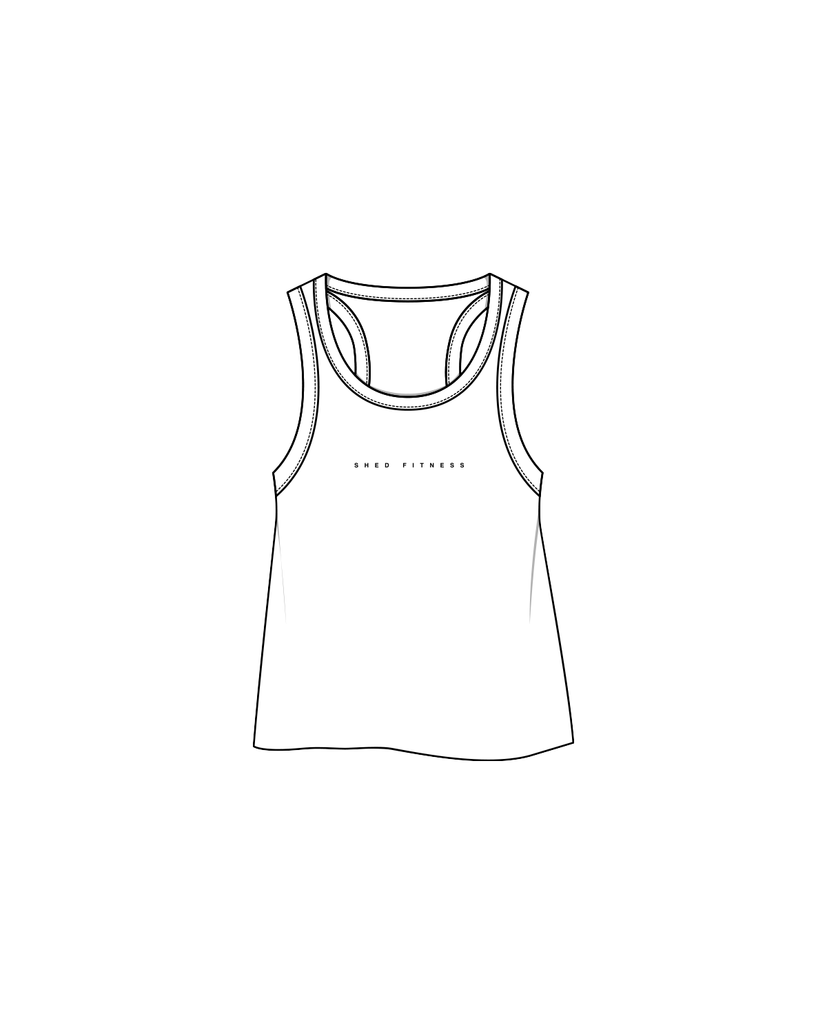 The Crop Tank - White - Shed Fitness - Center Chest / Neckline - Light Gray