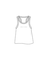 The Crop Tank - White - Shed Fitness - Center Chest / Neckline - Light Gray
