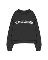 The Womens Crewneck - Washed Black - Pilates Leucadia - Center Chest - White