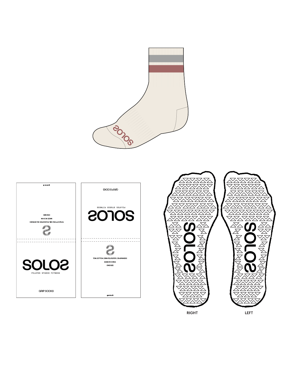 The 3/4 Crew Grip Sock - Off White - Solo Pilates - Grey / Coral