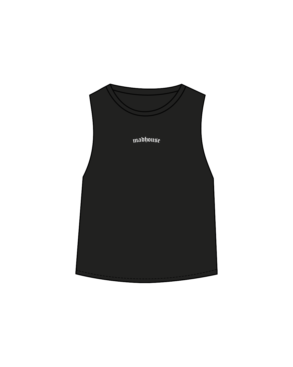 The Ribbed Crop Tank - Black - Mad House Dance - White Embroidered